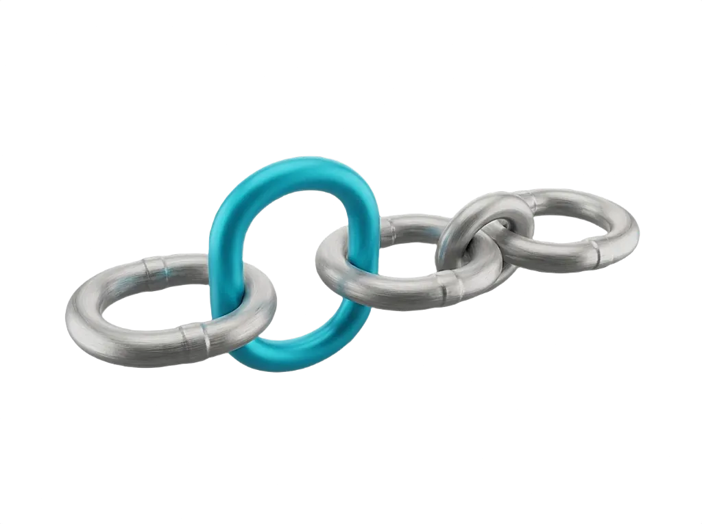 Pieces of a logistics chain arranged on a cut block, in isometric perspective.